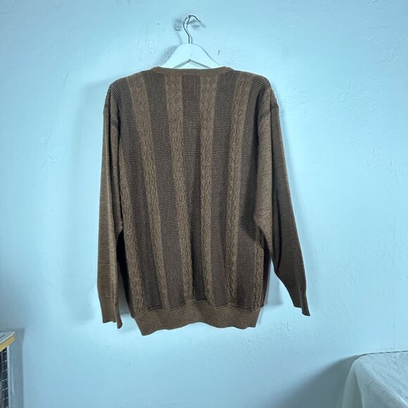 Vintage Cooper V-Neck Sweater Mens Large Merino Wool Blend Brown Striped Casual - Picture 2 of 5